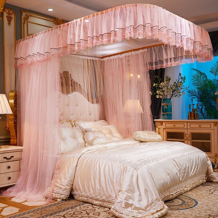 91家纺网 家纺一手货源 找家纺 舞夜盛世 2026新款u型拉幕导轨蚊帐轨道蚊帐落地宫廷蚊帐—春暖花开 春暖花开-玉色