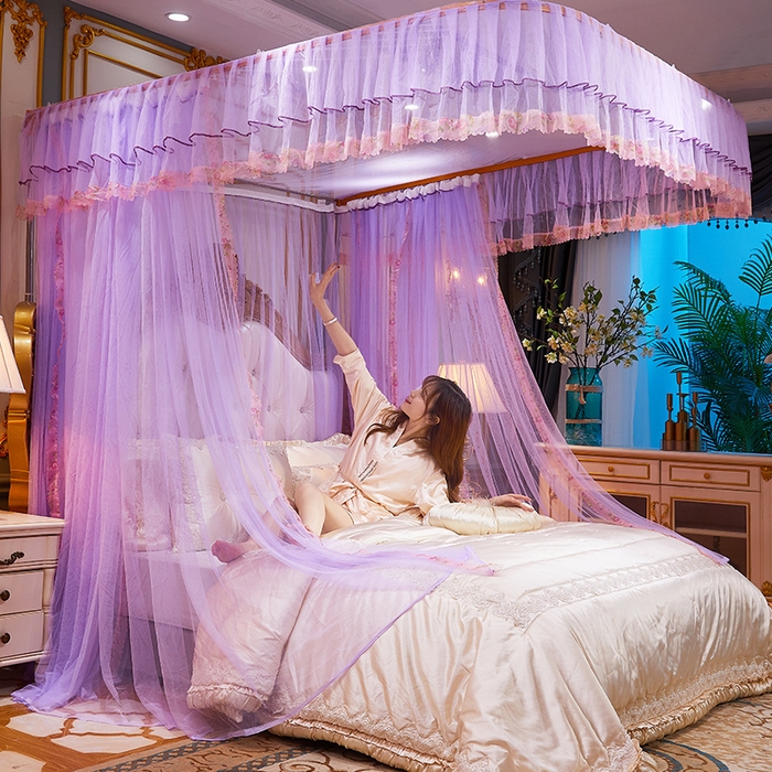 91家纺网 家纺一手货源 找家纺 舞夜盛世 2026新款u型拉幕导轨蚊帐轨道蚊帐落地宫廷蚊帐—春暖花开 春暖花开-紫色