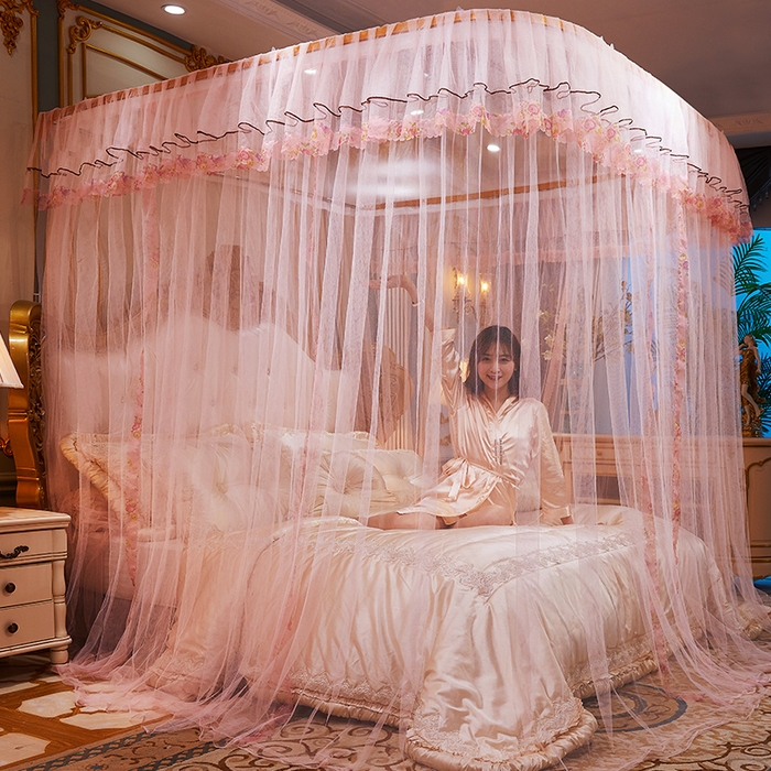 91家纺网 家纺一手货源 找家纺 舞夜盛世 2026新款u型拉幕导轨蚊帐轨道蚊帐落地宫廷蚊帐—春暖花开 春暖花开-玉色