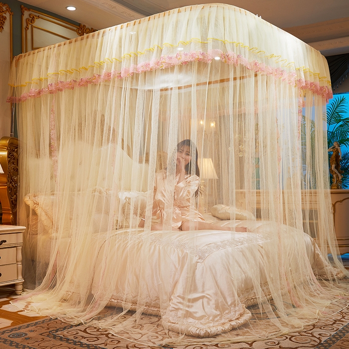 91家纺网 家纺一手货源 找家纺 舞夜盛世 2026新款u型拉幕导轨蚊帐轨道蚊帐落地宫廷蚊帐—春暖花开 春暖花开-黄色