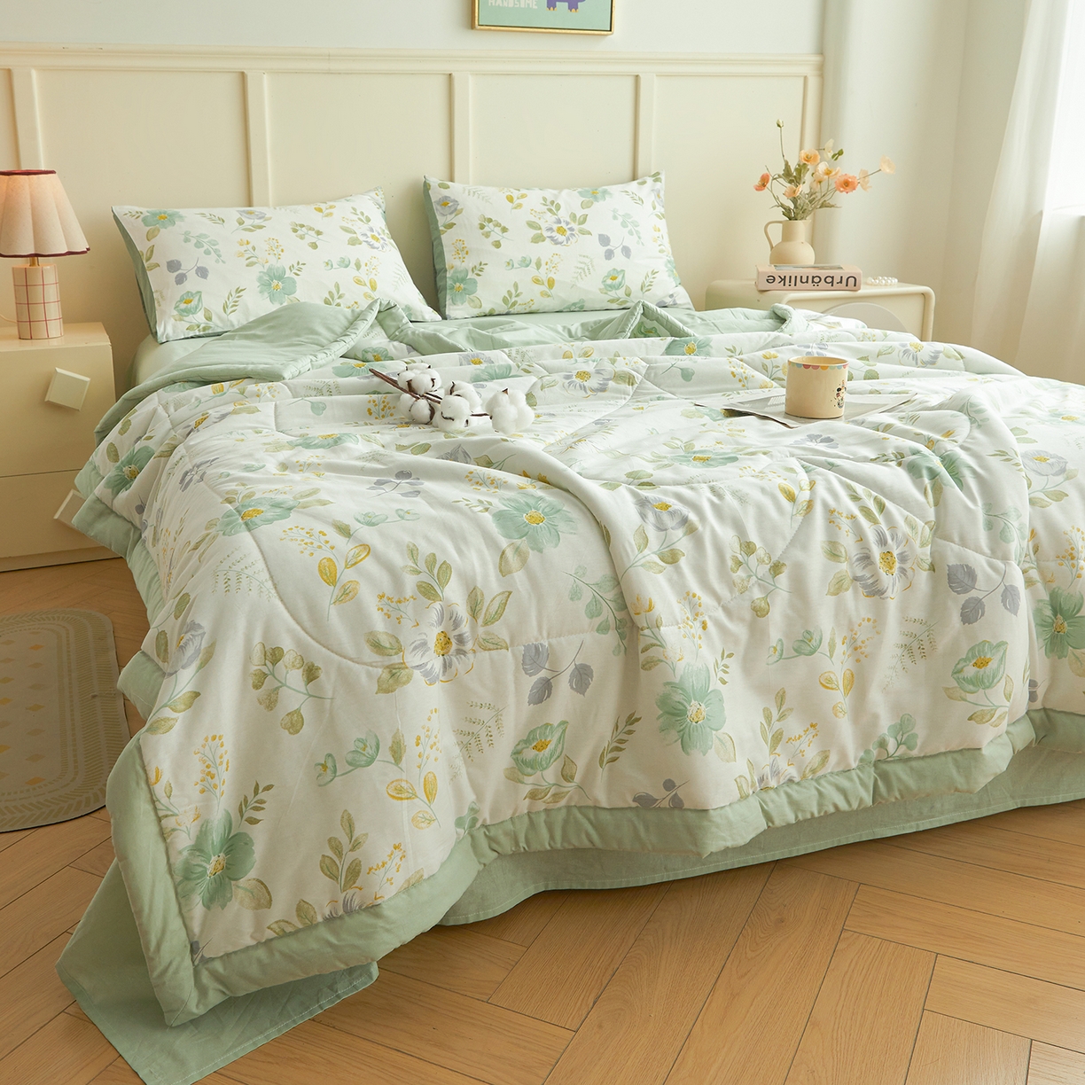 91家纺网 家纺一手货源 找家纺 A类里外全棉12868夏凉被100%新疆棉纯棉全棉填充印花款空调被夏被 全棉印花 花韵花香