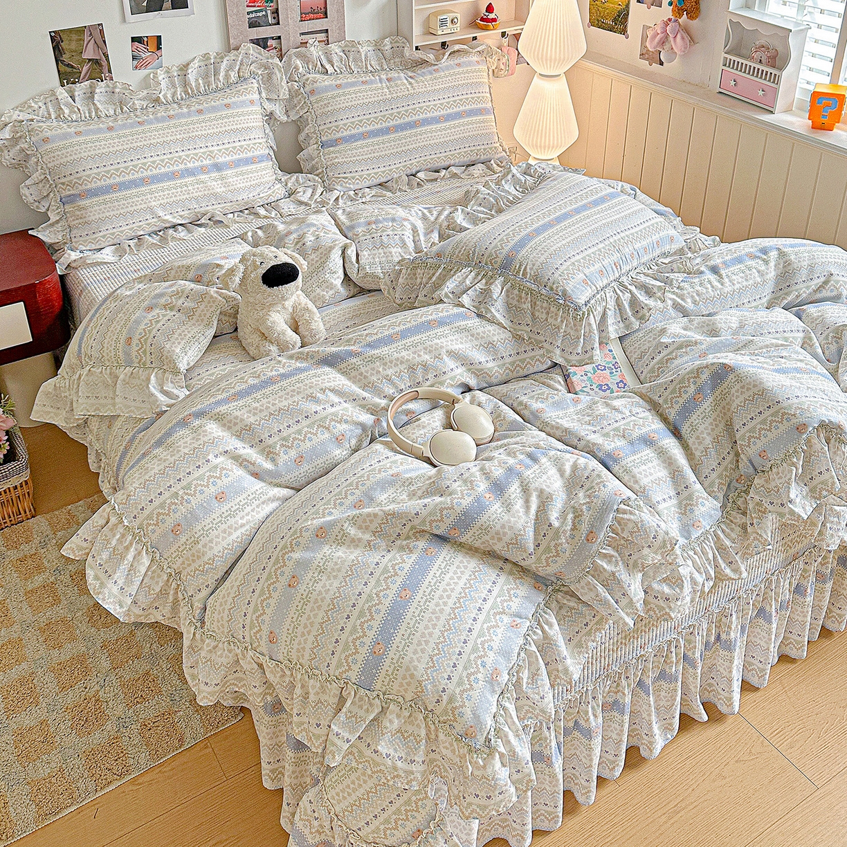 91家纺网 家纺一手货源 找家纺 （总）家维家纺 2026新款（常年不断货）A类全棉夹棉韩系大花边高温砂洗床盖四件套【提供买家秀】