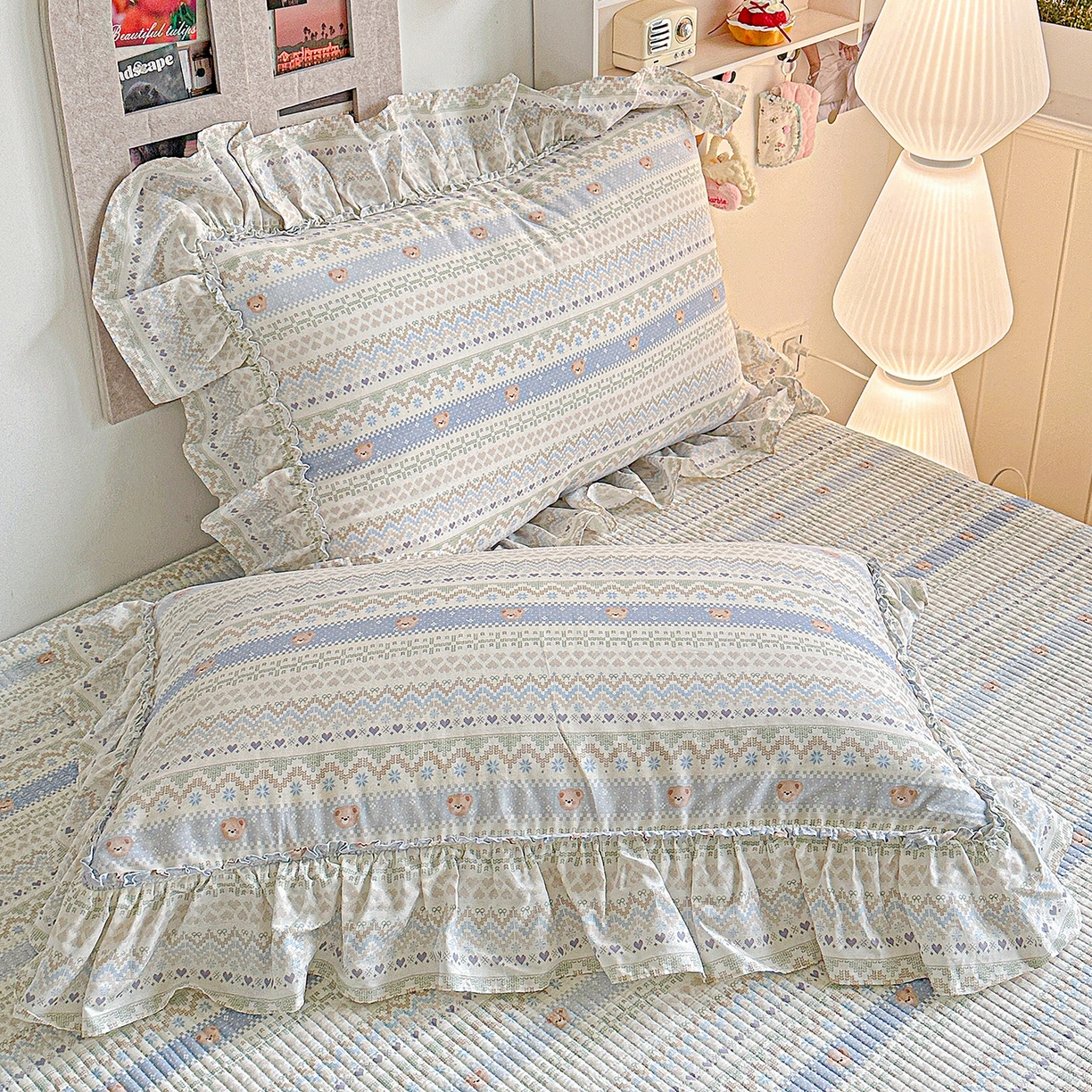 91家纺网 家纺一手货源 找家纺 （总）家维家纺 2026新款（常年不断货）A类全棉夹棉韩系大花边高温砂洗床盖四件套【提供买家秀】