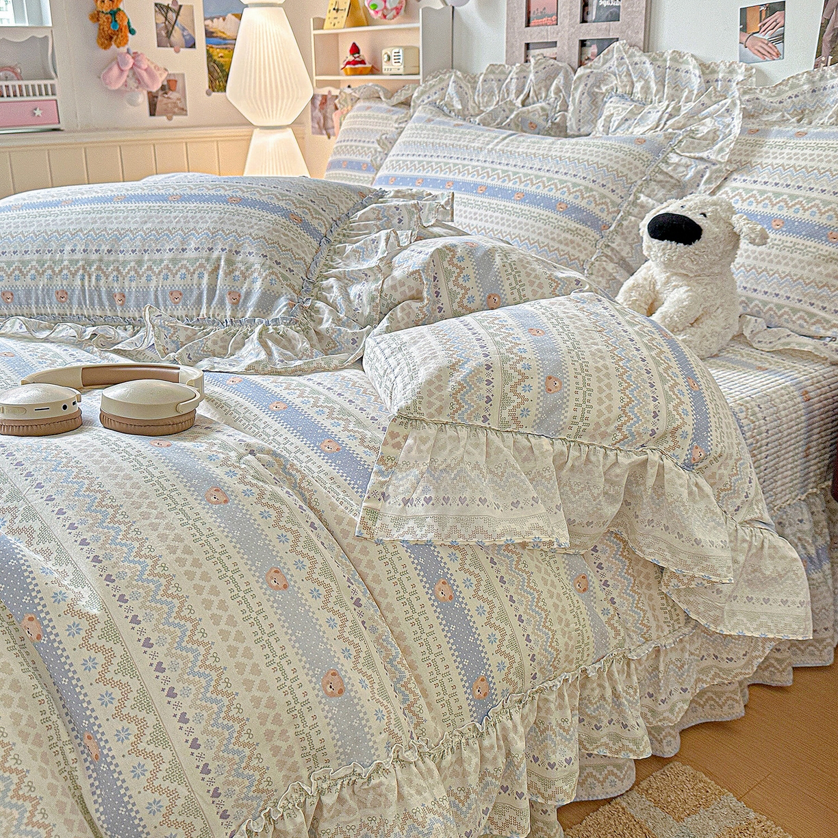 91家纺网 家纺一手货源 找家纺 （总）家维家纺 2026新款（常年不断货）A类全棉夹棉韩系大花边高温砂洗床盖四件套【提供买家秀】