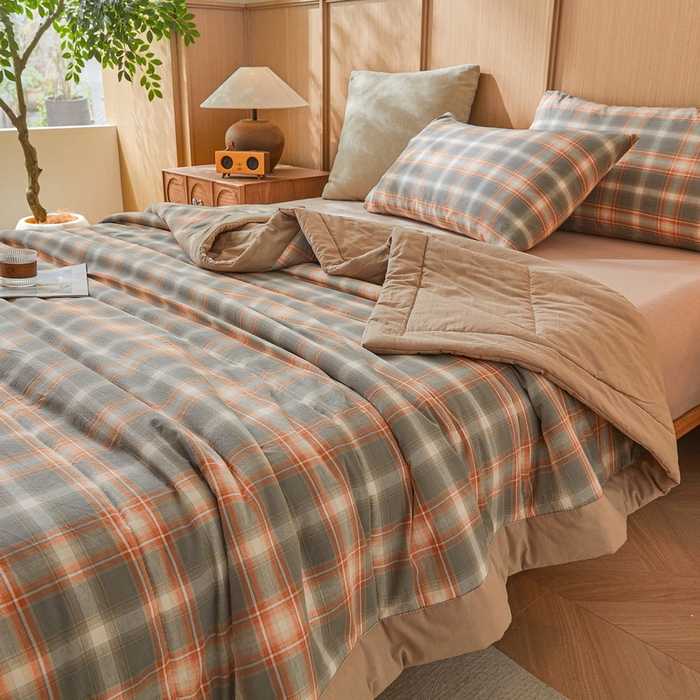 91家纺网 家纺一手货源 找家纺 猎鹿人家纺 2026新款A类水洗棉新疆棉花夏被 被子被芯 诺卡橙