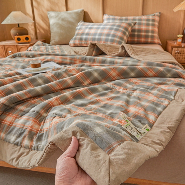 91家纺网 家纺一手货源 找家纺 猎鹿人家纺 2026新款A类水洗棉新疆棉花夏被 被子被芯 诺卡橙