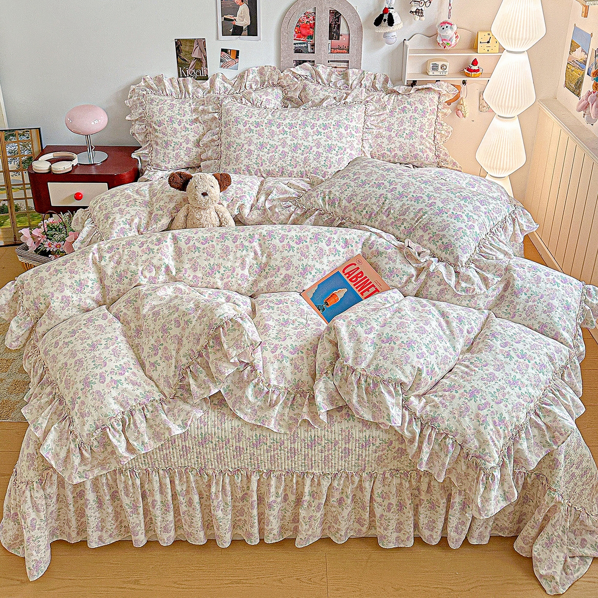 家维家纺 2026新款（常年不断货）A类全棉夹棉韩系大花边高温砂洗床盖四件套【提供买家秀】 春暖花开