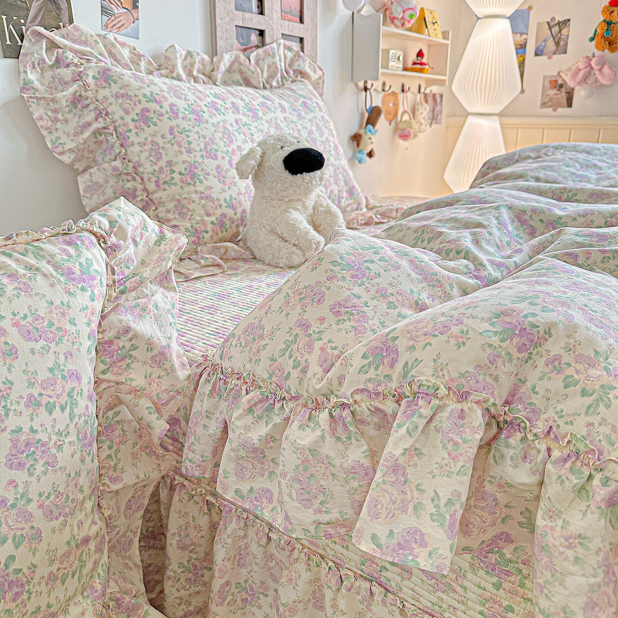 91家纺网 家纺一手货源 找家纺 家维家纺 2026新款（常年不断货）A类全棉夹棉韩系大花边高温砂洗床盖四件套【提供买家秀】 春暖花开