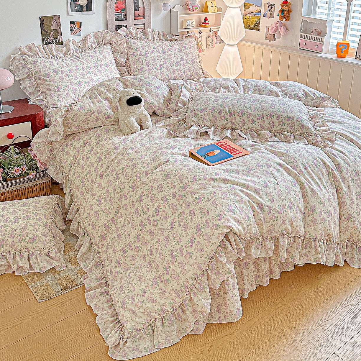 91家纺网 家纺一手货源 找家纺 家维家纺 2026新款（常年不断货）A类全棉夹棉韩系大花边高温砂洗床盖四件套【提供买家秀】 春暖花开