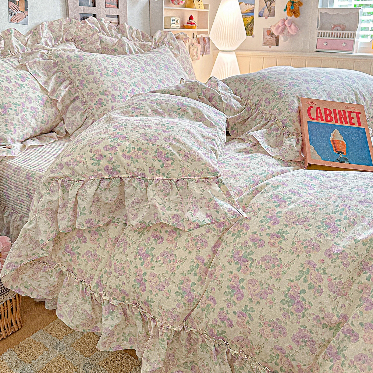 91家纺网 家纺一手货源 找家纺 家维家纺 2026新款（常年不断货）A类全棉夹棉韩系大花边高温砂洗床盖四件套【提供买家秀】 春暖花开