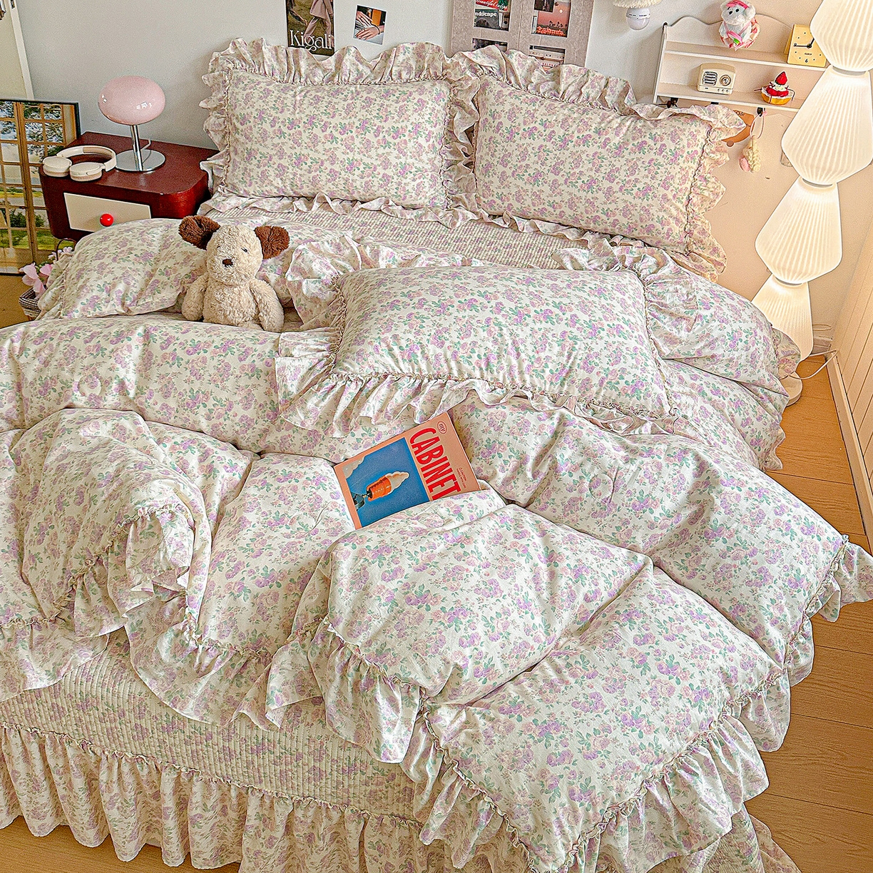 91家纺网 家纺一手货源 找家纺 家维家纺 2026新款（常年不断货）A类全棉夹棉韩系大花边高温砂洗床盖四件套【提供买家秀】 春暖花开