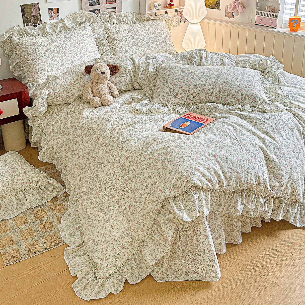 91家纺网 家纺一手货源 找家纺 家维家纺 2026新款（常年不断货）A类全棉夹棉韩系大花边高温砂洗床盖四件套【提供买家秀】 漫花-粉