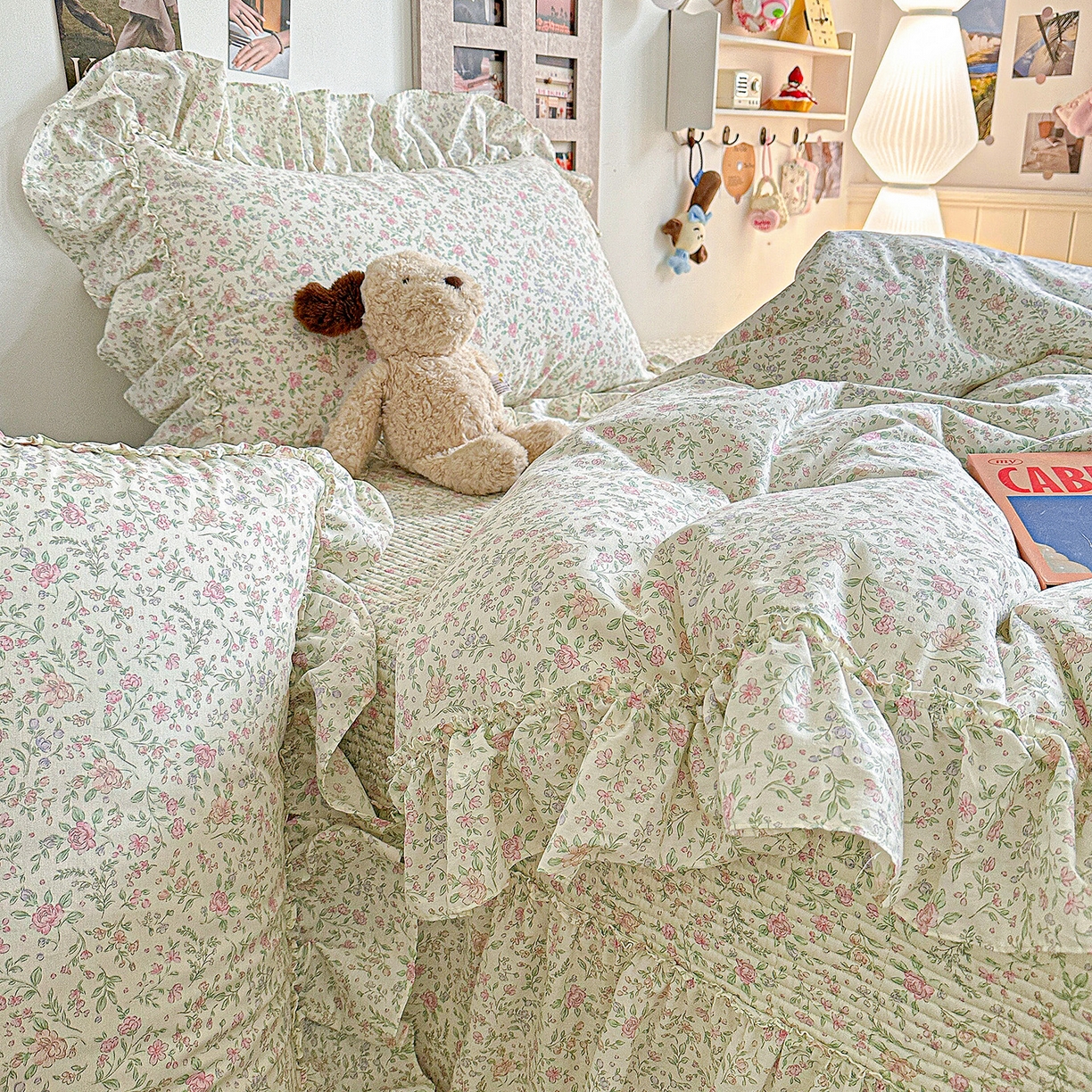 91家纺网 家纺一手货源 找家纺 家维家纺 2026新款（常年不断货）A类全棉夹棉韩系大花边高温砂洗床盖四件套【提供买家秀】 漫花-粉