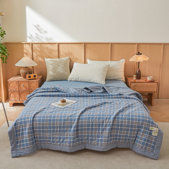 91家纺网 家纺一手货源 找家纺 猎鹿人家纺 2026新款A类水洗棉新疆棉花夏被 被子被芯 乔南蓝