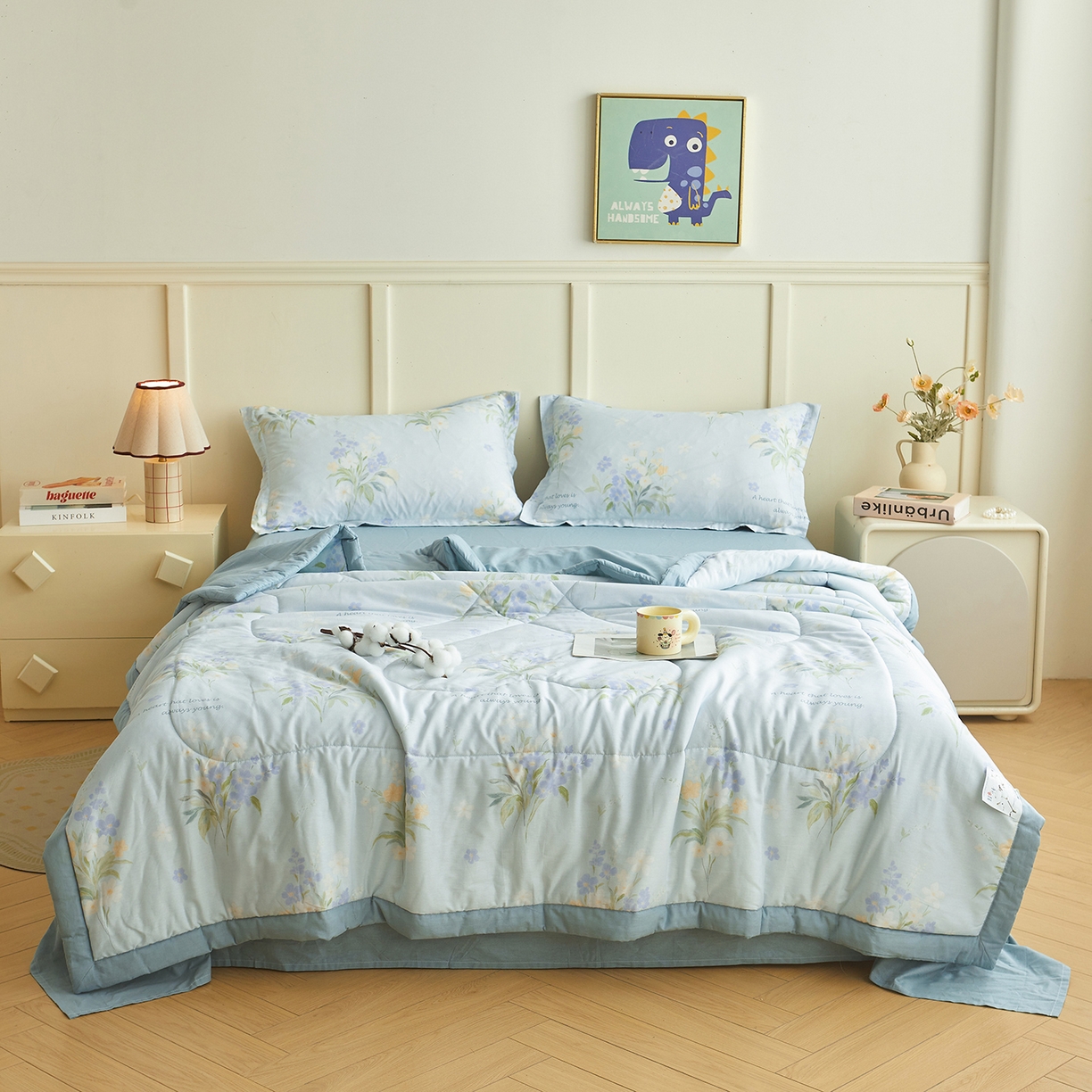 91家纺网 家纺一手货源 找家纺 A类里外全棉12868夏凉被100%新疆棉纯棉全棉填充印花款空调被夏被 全棉印花 雾莲