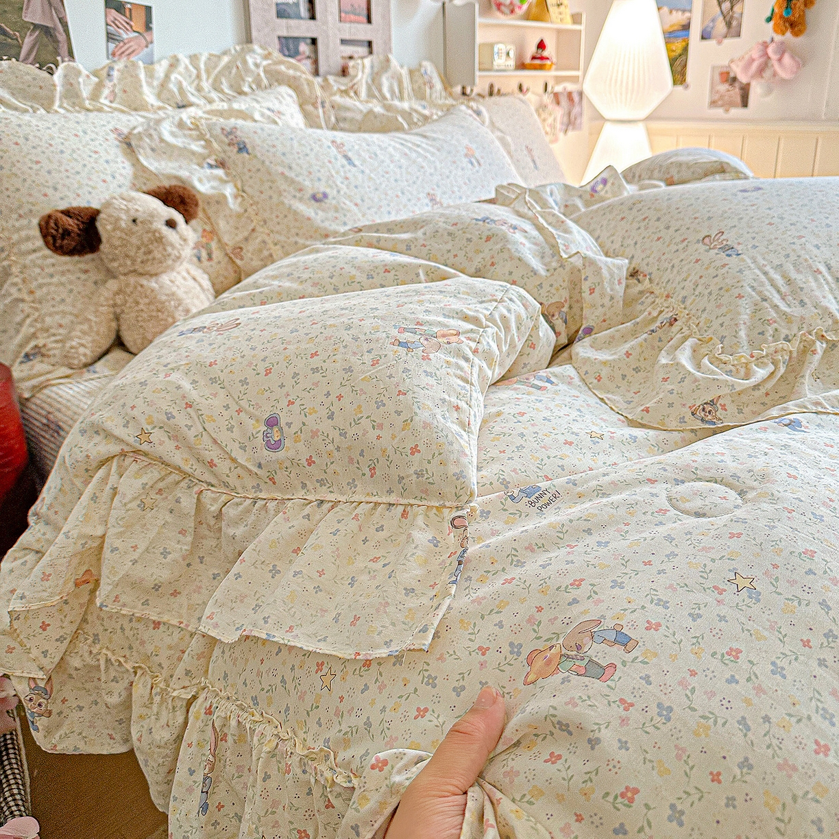 91家纺网 家纺一手货源 找家纺 家维家纺 2026新款（常年不断货）A类全棉夹棉韩系大花边高温砂洗床盖四件套【提供买家秀】 限定CP