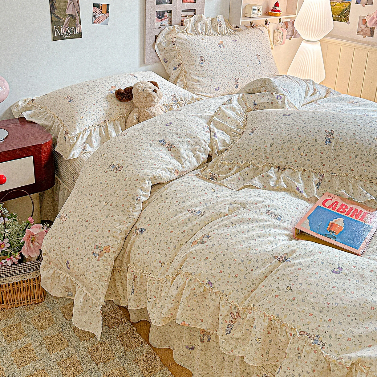 91家纺网 家纺一手货源 找家纺 家维家纺 2026新款（常年不断货）A类全棉夹棉韩系大花边高温砂洗床盖四件套【提供买家秀】 限定CP