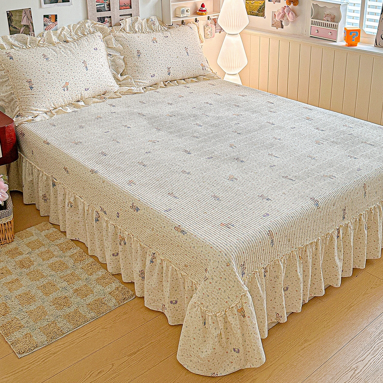 91家纺网 家纺一手货源 找家纺 家维家纺 2026新款（常年不断货）A类全棉夹棉韩系大花边高温砂洗床盖四件套【提供买家秀】 限定CP