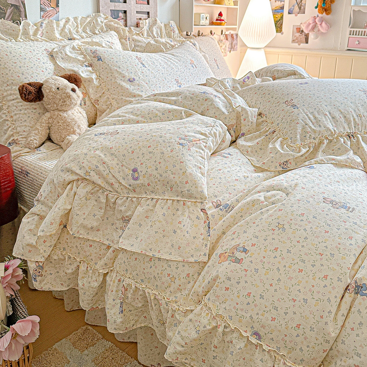 91家纺网 家纺一手货源 找家纺 家维家纺 2026新款（常年不断货）A类全棉夹棉韩系大花边高温砂洗床盖四件套【提供买家秀】 限定CP