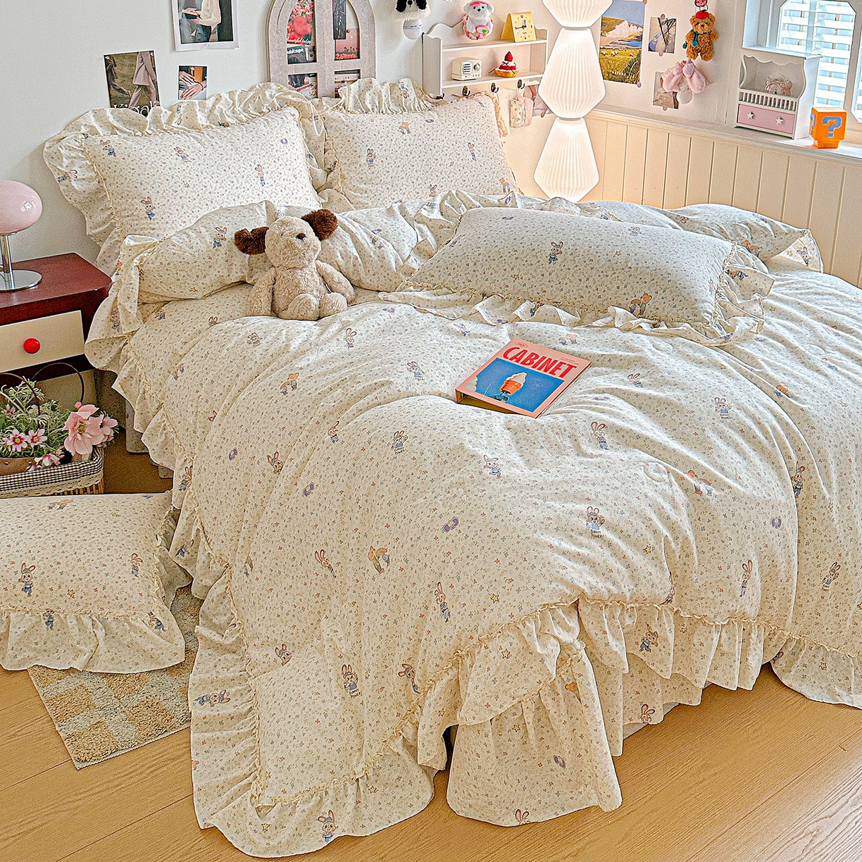 91家纺网 家纺一手货源 找家纺 家维家纺 2026新款（常年不断货）A类全棉夹棉韩系大花边高温砂洗床盖四件套【提供买家秀】 限定CP