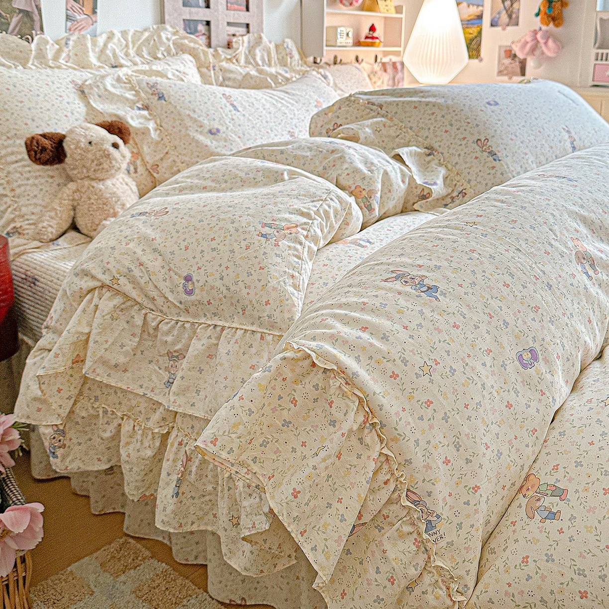 91家纺网 家纺一手货源 找家纺 家维家纺 2026新款（常年不断货）A类全棉夹棉韩系大花边高温砂洗床盖四件套【提供买家秀】 限定CP