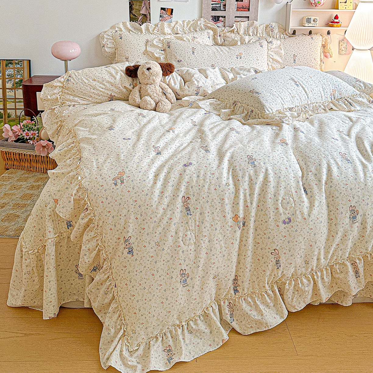 91家纺网 家纺一手货源 找家纺 家维家纺 2026新款（常年不断货）A类全棉夹棉韩系大花边高温砂洗床盖四件套【提供买家秀】 限定CP