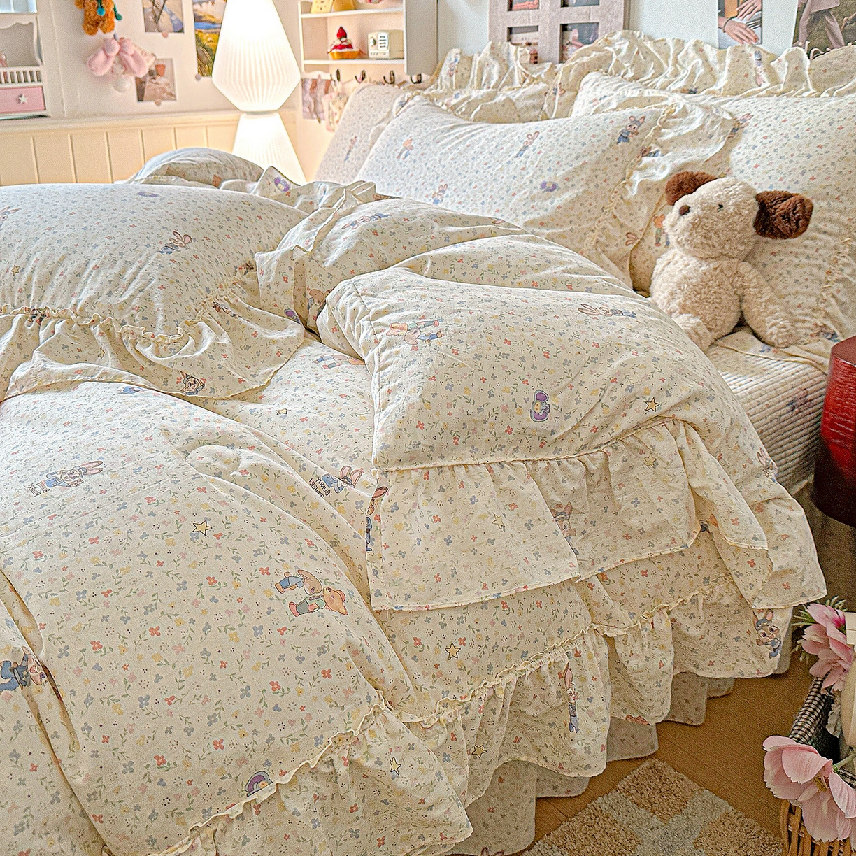 91家纺网 家纺一手货源 找家纺 家维家纺 2026新款（常年不断货）A类全棉夹棉韩系大花边高温砂洗床盖四件套【提供买家秀】 限定CP