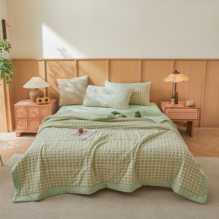 91家纺网 家纺一手货源 找家纺 猎鹿人家纺 2026新款A类水洗棉新疆棉花夏被 被子被芯 夏洛特绿