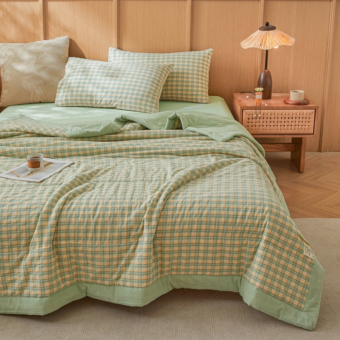 91家纺网 家纺一手货源 找家纺 猎鹿人家纺 2026新款A类水洗棉新疆棉花夏被 被子被芯 夏洛特绿