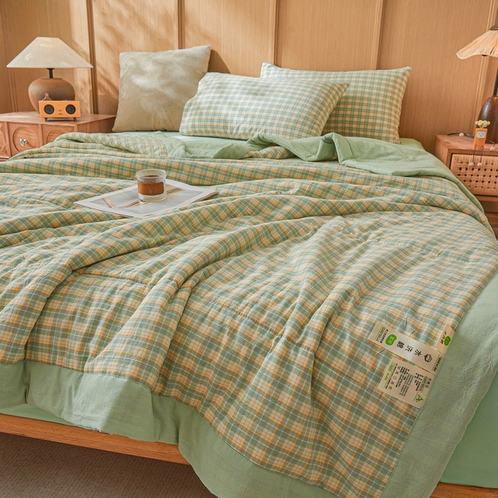 91家纺网 家纺一手货源 找家纺 猎鹿人家纺 2026新款A类水洗棉新疆棉花夏被 被子被芯 夏洛特绿