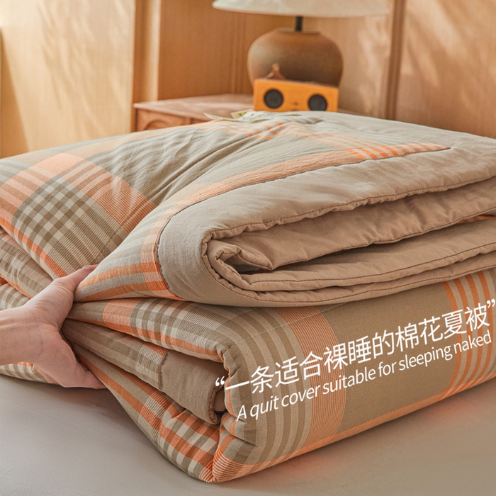 91家纺网 家纺一手货源 找家纺 猎鹿人家纺 2026新款A类水洗棉新疆棉花夏被 被子被芯 夏日芳华-橙