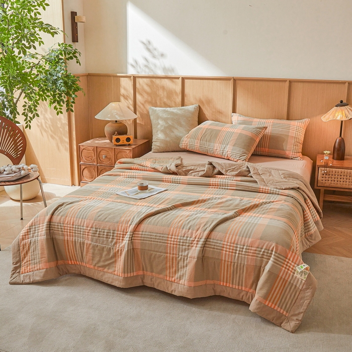 91家纺网 家纺一手货源 找家纺 猎鹿人家纺 2026新款A类水洗棉新疆棉花夏被 被子被芯 夏日芳华-橙