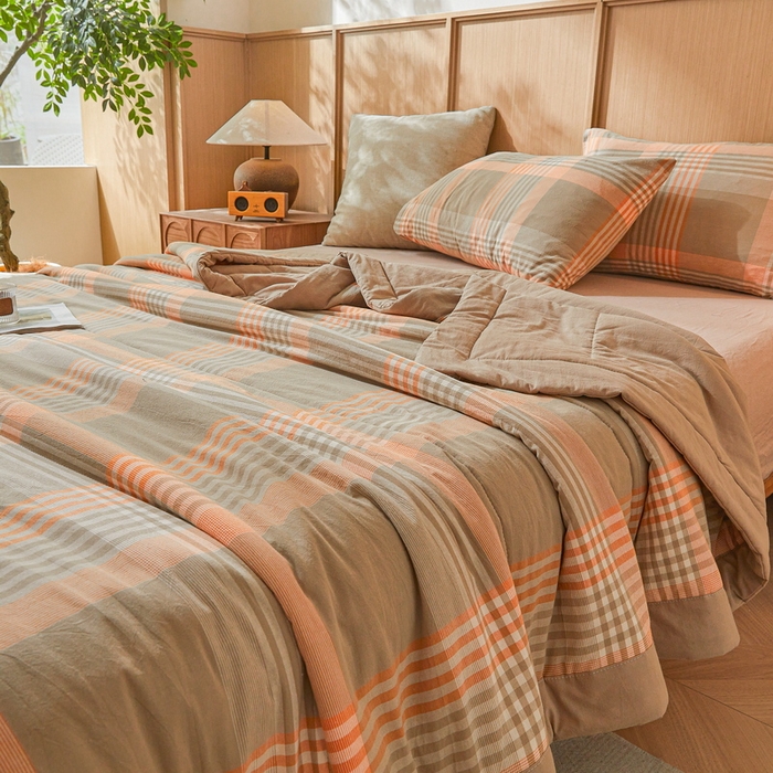 91家纺网 家纺一手货源 找家纺 猎鹿人家纺 2026新款A类水洗棉新疆棉花夏被 被子被芯 夏日芳华-橙