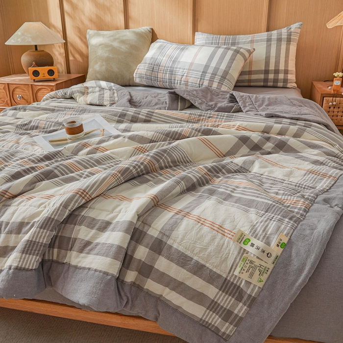 91家纺网 家纺一手货源 找家纺 猎鹿人家纺 2026新款A类水洗棉新疆棉花夏被 被子被芯 夏日芳华灰