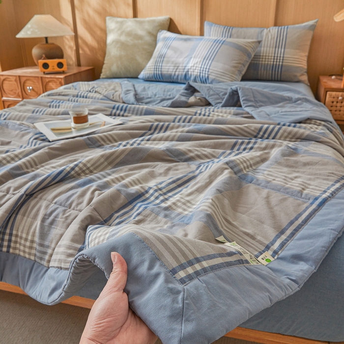 91家纺网 家纺一手货源 找家纺 猎鹿人家纺 2026新款A类水洗棉新疆棉花夏被 被子被芯 夏日芳华蓝