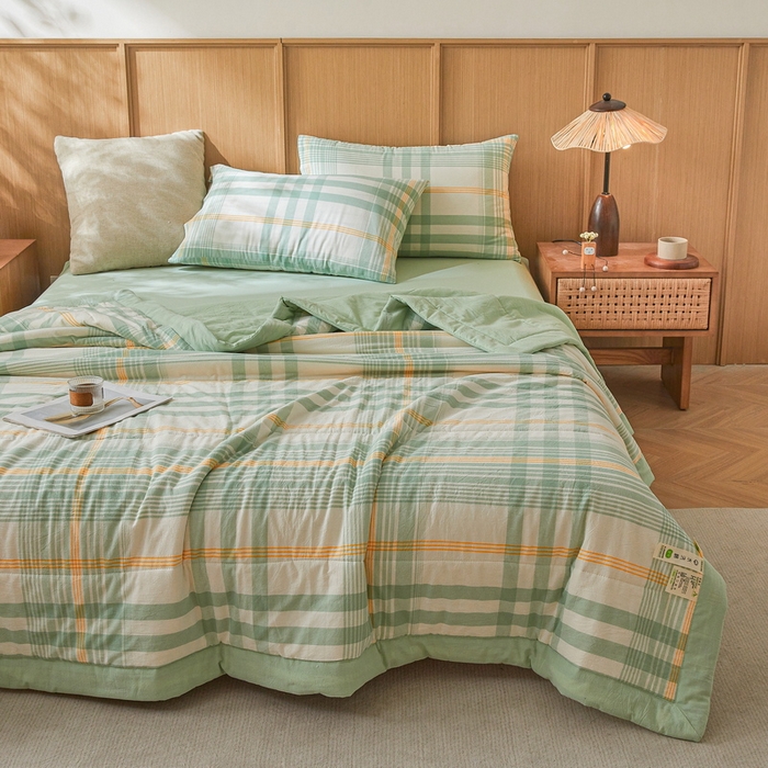 91家纺网 家纺一手货源 找家纺 猎鹿人家纺 2026新款A类水洗棉新疆棉花夏被 被子被芯 夏日芳华绿