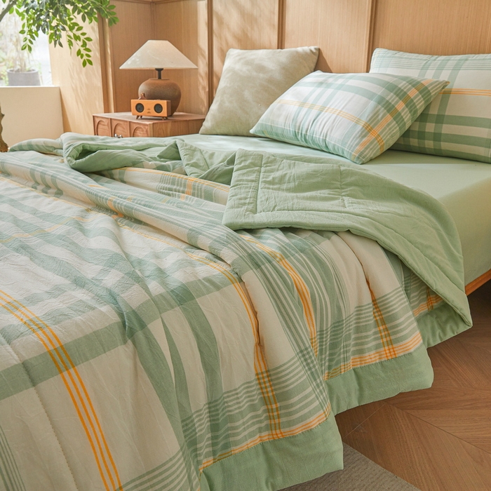 91家纺网 家纺一手货源 找家纺 猎鹿人家纺 2026新款A类水洗棉新疆棉花夏被 被子被芯 夏日芳华绿