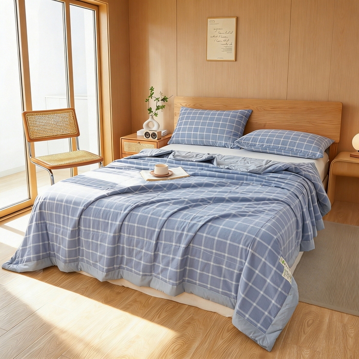 91家纺网 家纺一手货源 找家纺 猎鹿人家纺 2026新款A类水洗棉新疆棉花夏被 被子被芯 布鲁蓝