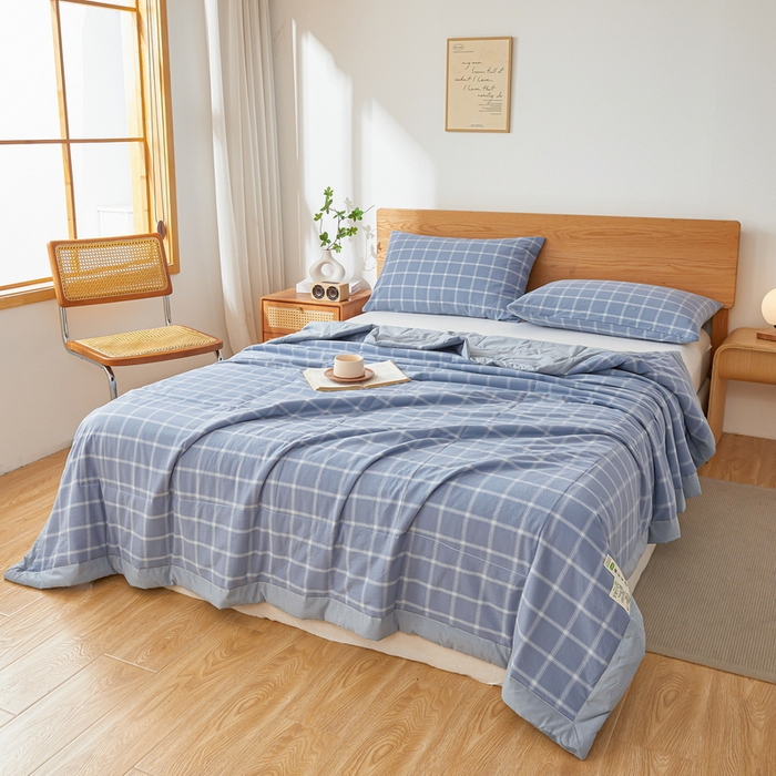 91家纺网 家纺一手货源 找家纺 猎鹿人家纺 2026新款A类水洗棉新疆棉花夏被 被子被芯 布鲁蓝