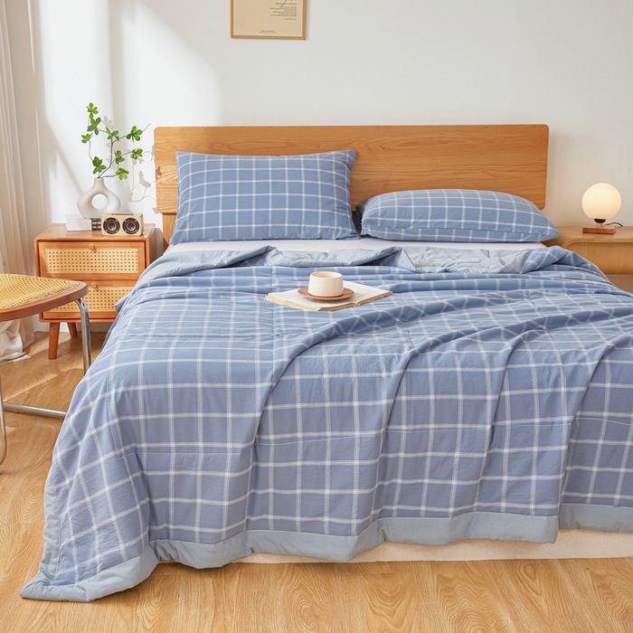 91家纺网 家纺一手货源 找家纺 猎鹿人家纺 2026新款A类水洗棉新疆棉花夏被 被子被芯 布鲁蓝