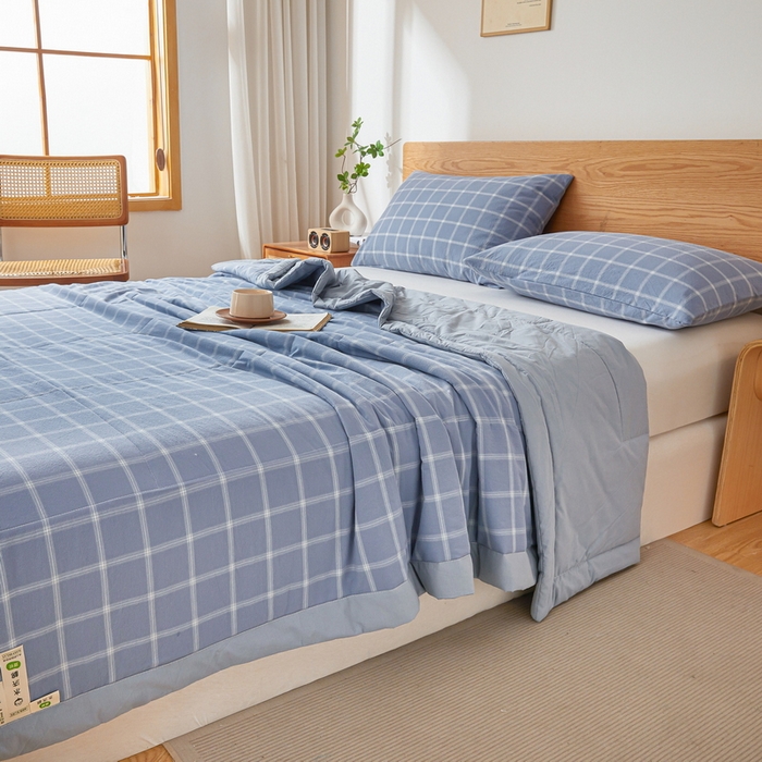 91家纺网 家纺一手货源 找家纺 猎鹿人家纺 2026新款A类水洗棉新疆棉花夏被 被子被芯 布鲁蓝