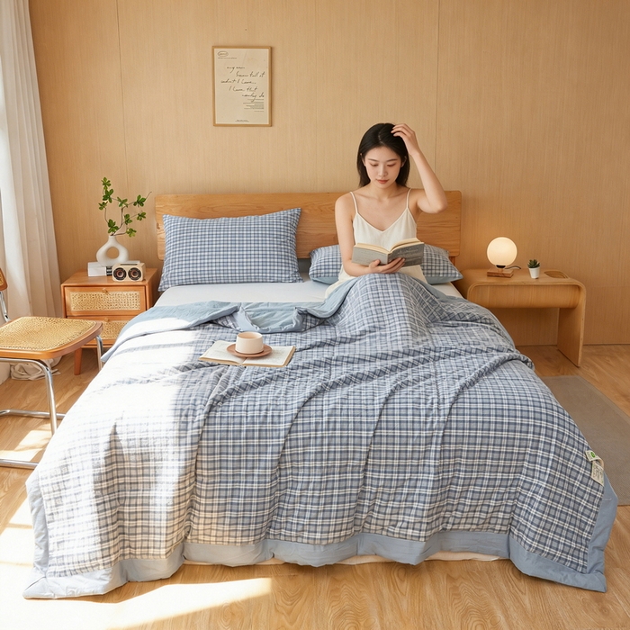 91家纺网 家纺一手货源 找家纺 猎鹿人家纺 2026新款A类水洗棉新疆棉花夏被 被子被芯 海蓝格