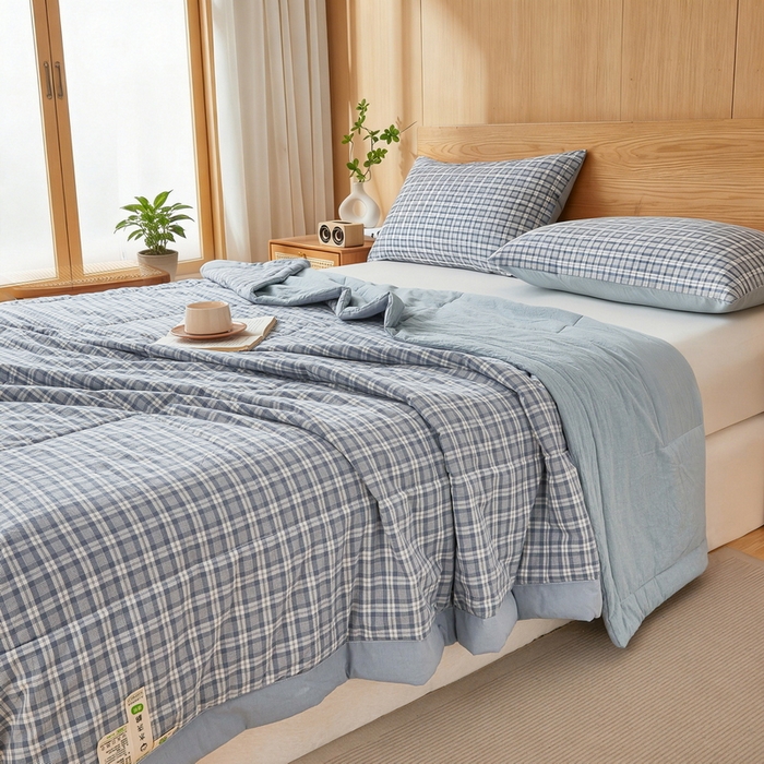 91家纺网 家纺一手货源 找家纺 猎鹿人家纺 2026新款A类水洗棉新疆棉花夏被 被子被芯 海蓝格