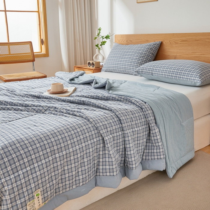 91家纺网 家纺一手货源 找家纺 猎鹿人家纺 2026新款A类水洗棉新疆棉花夏被 被子被芯 海蓝格