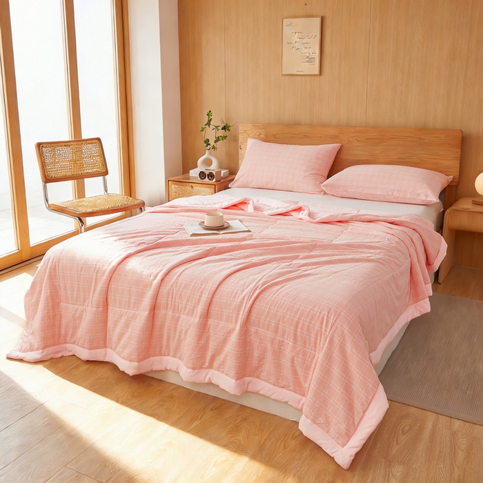 91家纺网 家纺一手货源 找家纺 猎鹿人家纺 2026新款A类水洗棉新疆棉花夏被 被子被芯 海棠粉