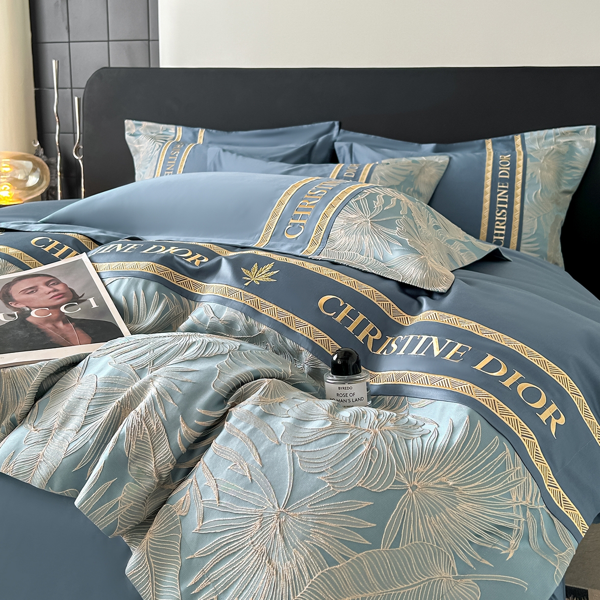 置顶家纺 2026新款羽枫亲肤提花刺绣四件套 羽枫-宾利蓝