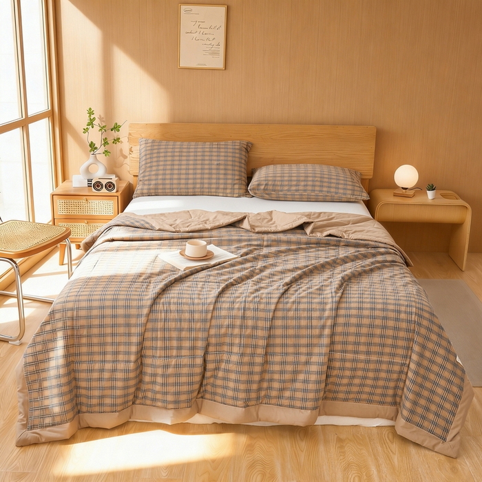 91家纺网 家纺一手货源 找家纺 猎鹿人家纺 2026新款A类水洗棉新疆棉花夏被 被子被芯 焦糖