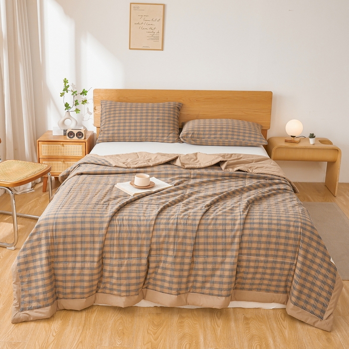 91家纺网 家纺一手货源 找家纺 猎鹿人家纺 2026新款A类水洗棉新疆棉花夏被 被子被芯 焦糖