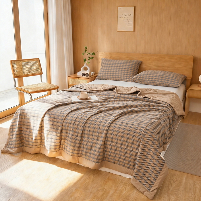 91家纺网 家纺一手货源 找家纺 猎鹿人家纺 2026新款A类水洗棉新疆棉花夏被 被子被芯 焦糖