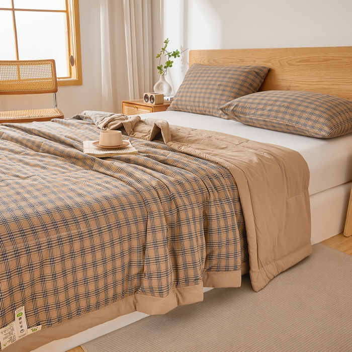 91家纺网 家纺一手货源 找家纺 猎鹿人家纺 2026新款A类水洗棉新疆棉花夏被 被子被芯 焦糖